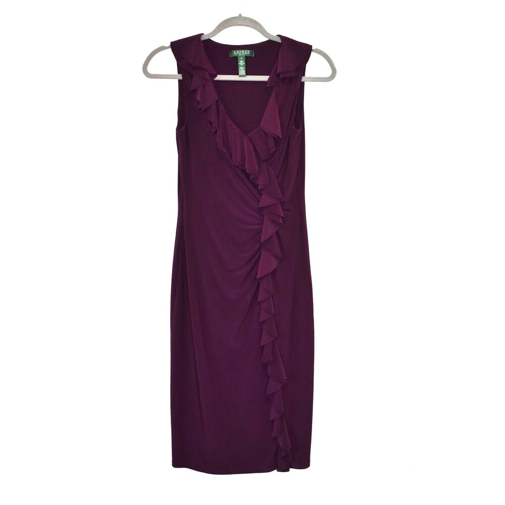 Lauren Ralph Lauren Purple Dress Size 2 Wedding Evening Draped V-Neck Formal Fit